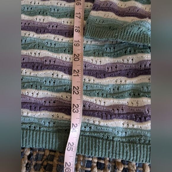 Sweater XL Eggplant Purple Sage Green Ecru Cream Stripe Open Knit Cluttercore - Picture 6 of 8